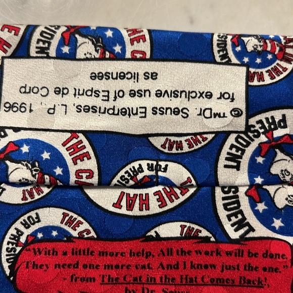 Dr Seuss Cat in the Hat for President silk tie - Picture 3 of 4